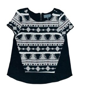 Sunday In‎ Brooklyn Anthropologie Blouse Black Patterned Top Zipper Aztec Medium